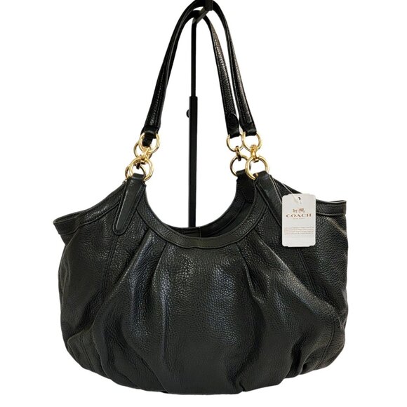 Coach Womens Black Pebbled Leather Lily Shoulder Bag Magnetic Snap Closure NWT - Picture 2 of 7